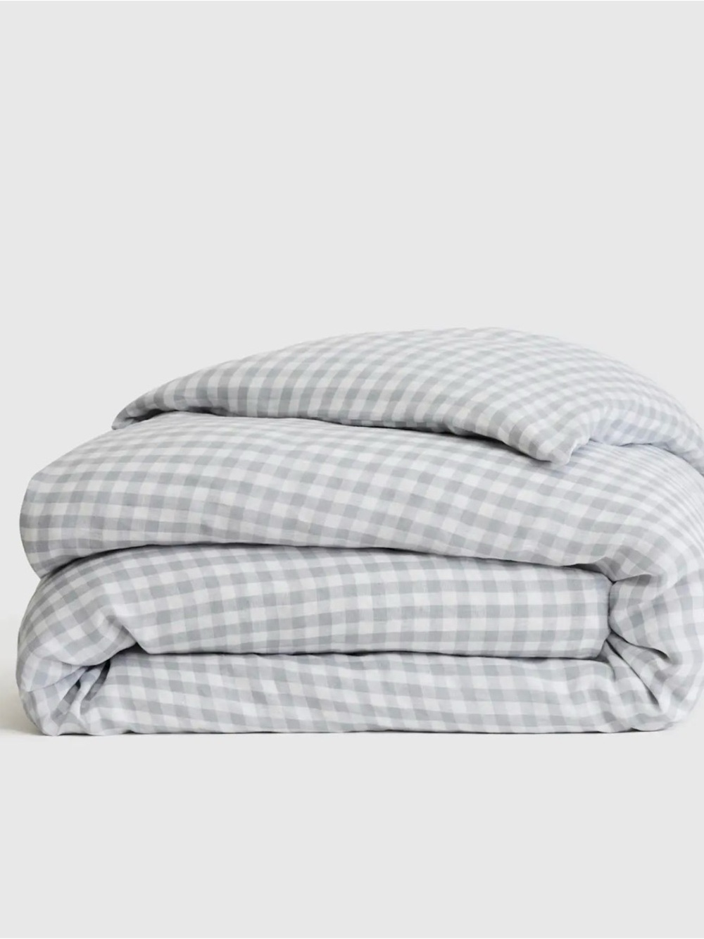 NWOT QUINCE Classic Organic Percale Gingham Duvet - Blue Fog - King/Cal King